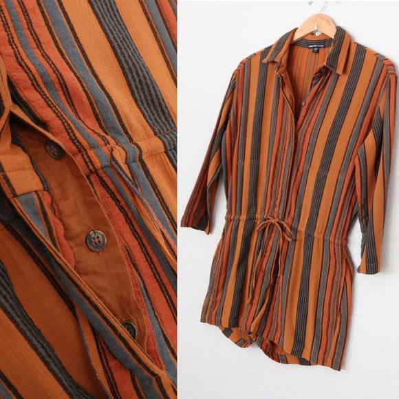 James Perse Short Vintage Stripe Jumpsuit Romper Size S Retro Collar Button $325 - Picture 11 of 16
